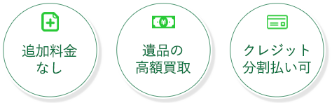 ・追加料金なし・遺品の高額買取・クレジット分割支払いに対応